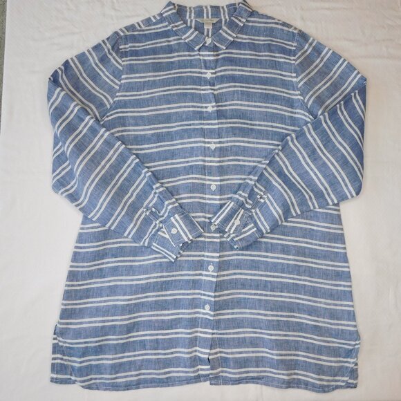 Garnet Hill Linen Long Sleeve Tunic | Blue & White Stripe | Sailor | EUC | Large - Picture 11 of 11